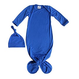 Rocket Bug Plain Silky Knotted Baby Gown with Knotted Hat, Unisex, Boys, & Girls, newborn outift (Royal Blue, 0-3 months (33"))