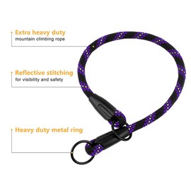 BronzeDog Rope Pro Training Dog Collar Braided No Pull Quick Release Round Lead Collars for Dogs Small Medium Large Puppy (XS - 15.7" Long, Purple)