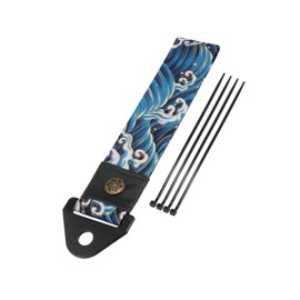 Partuto 1 Set Blue Car Tow Strap with Sea Waves Pattern, Universal Fit, Durable Cloth & Metal Material, 4 Zip Ties Included