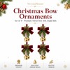 4 Pack Christmas Bow Ornaments with Jingle Bells, Pine Cone