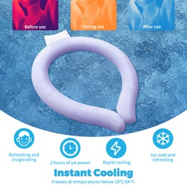 Neck Cooling Tube, Reusable Ice Neck Cooler Wrap, Wearable Cooling Band for Indoor and Outdoor Use, Heat Relief in Hot Weather (Pack of 2) (Purple)