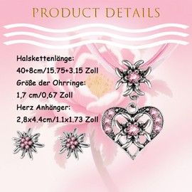 TJUSPIRIT Set of 3 Costume Jewellery Set Dirndl Jewellery Edelweiss Jewellery Set Costume Necklace and Stud Earrings Dirndl Jewellery for Oktoberfest Costume Party Dirndl Outfit, Stainless Steel