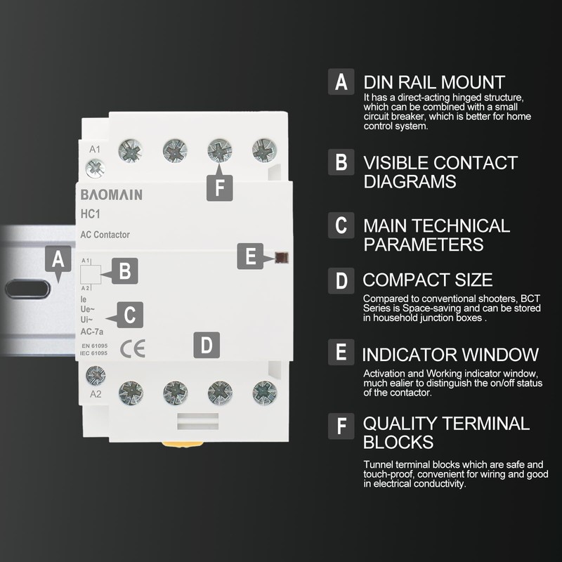 Baomain 4-Pole 4NO Contactor with 110volt AC Coil 50A Normal