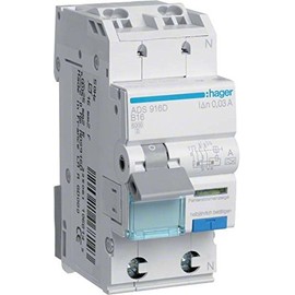 Hager ADS920D FI-Leistungsschutzschalter 1P+N 6kA B-20A 30mA Typ A QC