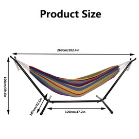 Hammock with Stand, Zeyacaif Double Hammock 450 lb Capacity with Space Saving Steel Stand,2-Person Hammock with Portable Carrying Bag for Outdoor Garden Yard and Indoor Space, 102.4x42.1x39.4 Inch