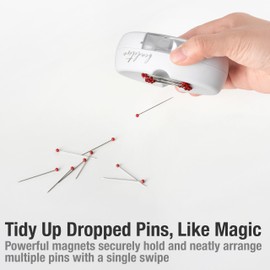 Beaditive Magnetic Pin Cushion with Drawer - Strong Magnet Pin Holder Cushions for Sewing - 50 Glass Head Quilting Pins Included - Chic Pincushion Caddy for Sewing Pins, Paper Clips (White)