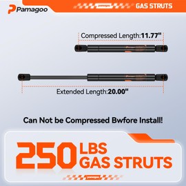 PAMAGOO ST200M1250 Gas Strut 20 inch 250 lb/1111 N Spring Shock for Heavy Duty Window Tonneu Cover RV Bed Door Truck Cover Trailer Lid Murphy Bed Trap Door Lift Support 2Pcs