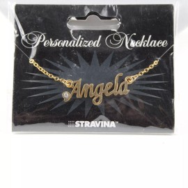 Stravina ANGELA NEW Name Goldtone Rhinestone Accent 14.5" w 4.5" Multi Ring Ext Necklace