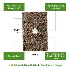 Waterwood Solid Brass Large Hammered Doorbell in Antique Finish - Wired & Illuminated Push Button from Environmentally Friendly Recycled Material