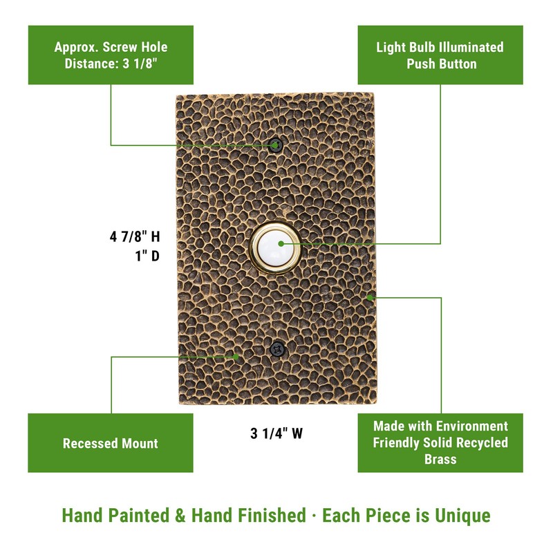 Waterwood Solid Brass Large Hammered Doorbell in Antique Finish -