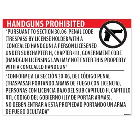 "Handguns Prohibited" Section 30.06 Poster - 18x24 Window Cling - Inside Facing Out