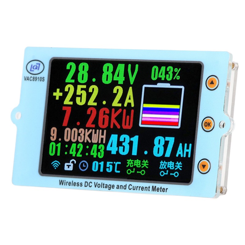 Wireless Voltmeter Coulometer Battery Monitor Temp Power Capacity Meter with