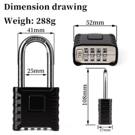 Weielt Heavy Duty Combination Padlocks Outdoor, 52mm Stainless Steel 4 Digit Locker Code Padlock Weatherproof with Hardened Steel 8mm Diameter Shackle for Gates, Shed, Fence, Warehouse (Black-Long)