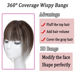 MYMYDA Clip in Bangs 100% Real Human Hair Extensions 360° Cover Clip on 3D Wispy Bangs for Women Topper Hairpieces for Women Dark Brown