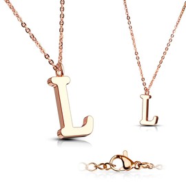 Bungsa® Women's Necklace, Letter A-Z in Silver or Rose Gold – Alphabet Necklace with Pendant – Stainless Steel – Necklace for Women, Children & Men – A B C D E F G H I J K L M N O P R S T U V W Z, Stainless Steel, L Colour: rose gold.