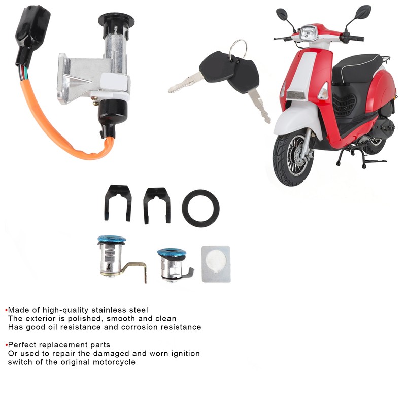 Ignition Switch Assembly Stainless Steel for Chinese GY6 Electric Scooter