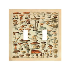Vintage Beige Poster Mushrooms 2 Gang Double Toggle Light Switch Cover Decorative Wall Plate Electrical Faceplate for Mushrooms of Eastern North America Country Farm Bathroom Home Living Room Decor