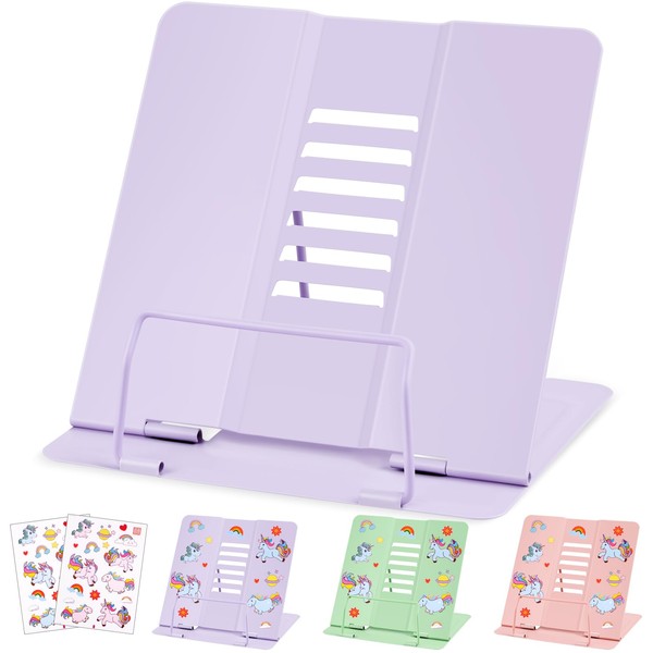 WUGU Metal Book Stand, Adjustable Foldable Book Stand for Children, Multifunctional Metal Reading Frame for Holding Speech Drafts, Textbooks, iPads, Recipes (Purple)