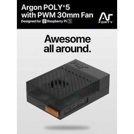 Argon Poly+5 Raspberry Pi 5 Case | Pi 5 ABS Case with 30mm PWM Fan, Heatsink, Simple Removable Top Cover for Pi 5 | Argon Poly+ 5 Case for Raspberry Pi 5 (Black)