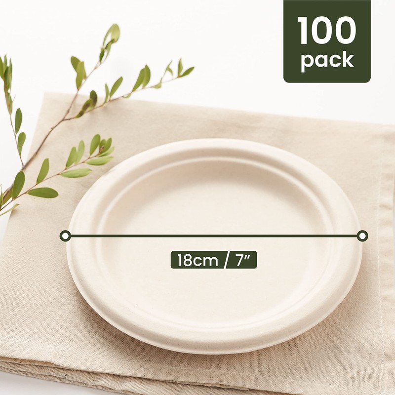 HAAGO Biodegradable Disposable Sugarcane Bagasse Plates - for Parties, Weddings,