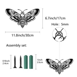CREATCABIN Death Head Moth Metal Wall Decor Black Skull Metal Wall Art Hanging Ornament Iron Moth Wall Decoration Sculpture Butterfly Gothic Wall Decor for Modern Farmhouse Rustic Home 12 x 6.7Inch