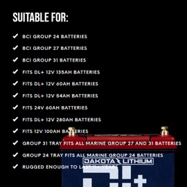 Dakota Lithium - Group 27 and Group 31 Battery Tray - Marine Grade Stainless Steel Tray for Deep Cycle Battery, Designed to last 11+ Years - 1 Tray