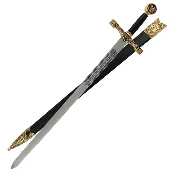 Armory Replicas™ - King Arthur Excalibur Replica Steel Blade Medieval Longsword - Gold Accents, Collectible Sword for Enthusiasts and Historical Replica Aficionados