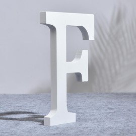 AOOLADA 8 Inch Wooden Letter F for Wall Decor, Large White Wood Standing Letters for DIY Crafts and Wedding Birthday Party Decoration, Paintable Stand Up Alphabet Letters