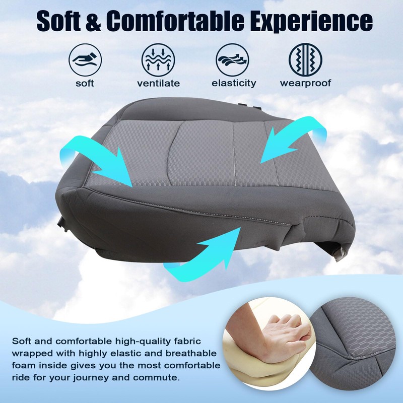 SecosAutoparts Driver Side Bottom Replacement Cloth Seat Cover Gray Compatible