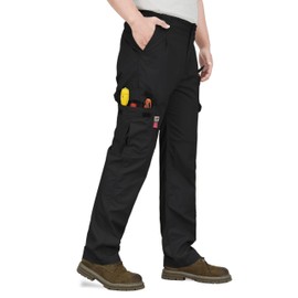 VATRENUS Men's FR Cargo Pants-10pockets Relax Fit Lightweight 6oz 100% Cotton Rip-Stop Flame Resistant Fire Retardant Jeans Water Repellent Finish Black