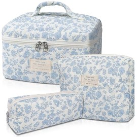 Gosect - Juego de bolsas de maquillaje acolchadas, bolsa grande de cosméticos florales para mujeres, bonitas bolsas de maquillaje de algodón, bolsa or
