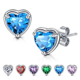 WillTen Heart Earrings Silver Stud Earrings for Women, 925 Sterling Silver Cubic Zirconia Birthstone Earrings Jewellery for Girls Women, Silver