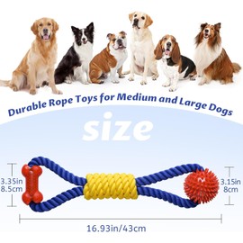 Aitmexcn Dog Toys Indestructible, 43cm Interactive Dog Rope Toys for Large, Medium & Small Dogs, Tug of War Rope, 100% Cotton Pull Ball Rope Tough Dog Chew Toys for Teeth Cleaning
