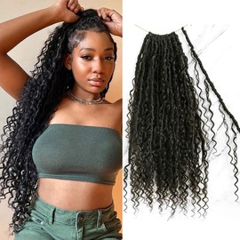 walnut hair Pre-looped Crochet Boho Locs with Human Hair Curls Goddess Crochet Locs With Curly Ends Human Hair Soft Dreadlocks Hair for Black Women Natural Color 18inch 3 Packs 72 Strands