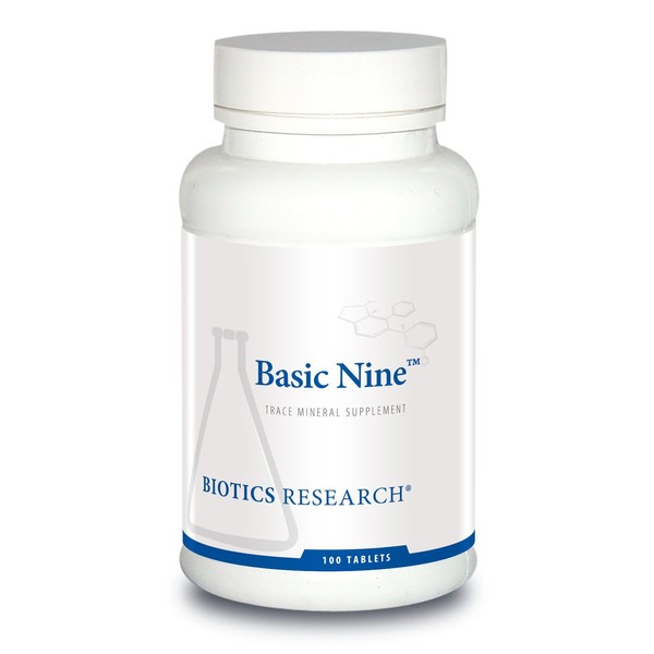 Biotics Research Basic Nine Whole Food Sourced Rare Trace Minerals, Phytochemically Bound, Includes Antioxidants SOD and Catalase. 100 Tabs