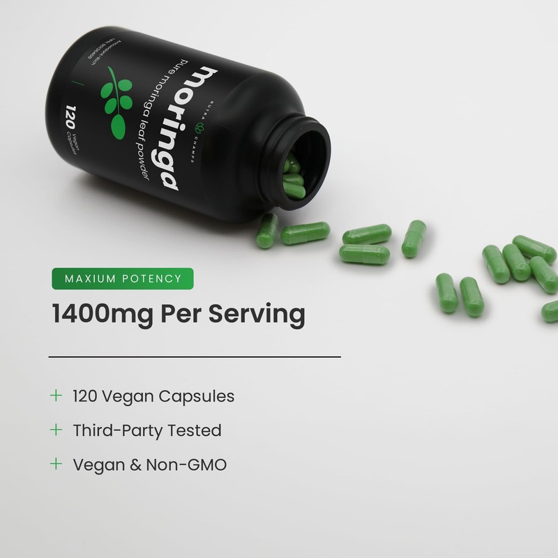 Organic Moringa Capsules - 1400mg High Potency Moringa Supplement -