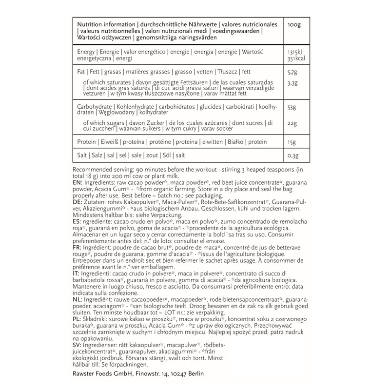 Sport Mix Powder Beetroot, Maca, Raw Cocoa & Guarana, 100%