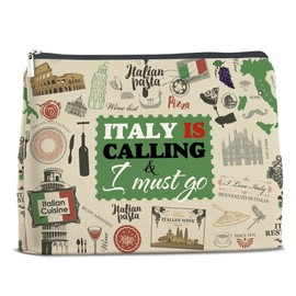 Nurawo Italy Travel Gifts Makeup Bag Cosmetic Bags for Women Italy Is Calling I Must Go Makeup Pouch With Zipper Organizer Bag Travel Souvenirs Gift