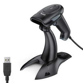 Eyoyo Barcode Scanner 2D, USB Wired Handheld QR Code Scanner with Stand, Auto Sensing Scanner for Handsfree, Screen Scanning Bar Code Reader for Computer, POS Market, Library, Store, Medical