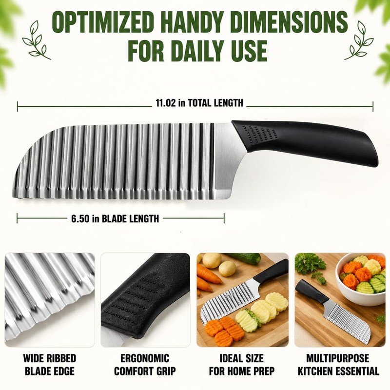 FATUXZ Stainless Steel Crinkle Cutter, Wavy Potato Slicer Wave Chopper