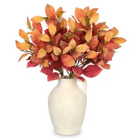 Arborus 18" Artificial Euonymus Leave Bunches with Flower Seeds for Fall Decor, Faux Burning Bush Leaves Bundles for Autumn Table Vase Arrangements & Thanksgiving Centerpiece, Fire Red & Set of 3