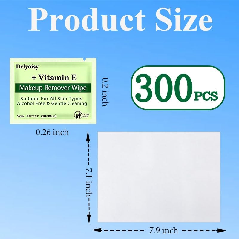 300 Count Makeup Remover Wipes Bulk, Individually Wrapped & Travel