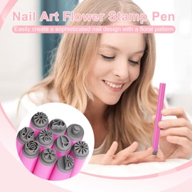Nail Art Stamp Pen Set, Flower Nail Stamper Pens, Nail Stamping Plate, DIY Nail Art Tools for Women & Girls (10pcs Set)