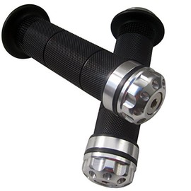 MotorToGo Silver CNC Aluminum 7/8" Handlebar Bar Gel Rubber Grips with CNC Bar-End Cap for 2018 Honda Grom 125