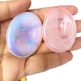 Lovionus89 Rose Quartz and Opalite Thumb Worry Stone Oval Stress Relax Reiki Crystal Healing Bag Palm Stones Pack of 2
