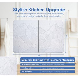 Chef’s Path Dish Stone Drying Mat - 23.6x15.4in Mountain Print Bi-fold Kitchen Mat - Quick Drying and Ultra Absorbent Diatomaceous Earth & Quartz Dish Drying Mat with Non Slip Pad and Sandpaper