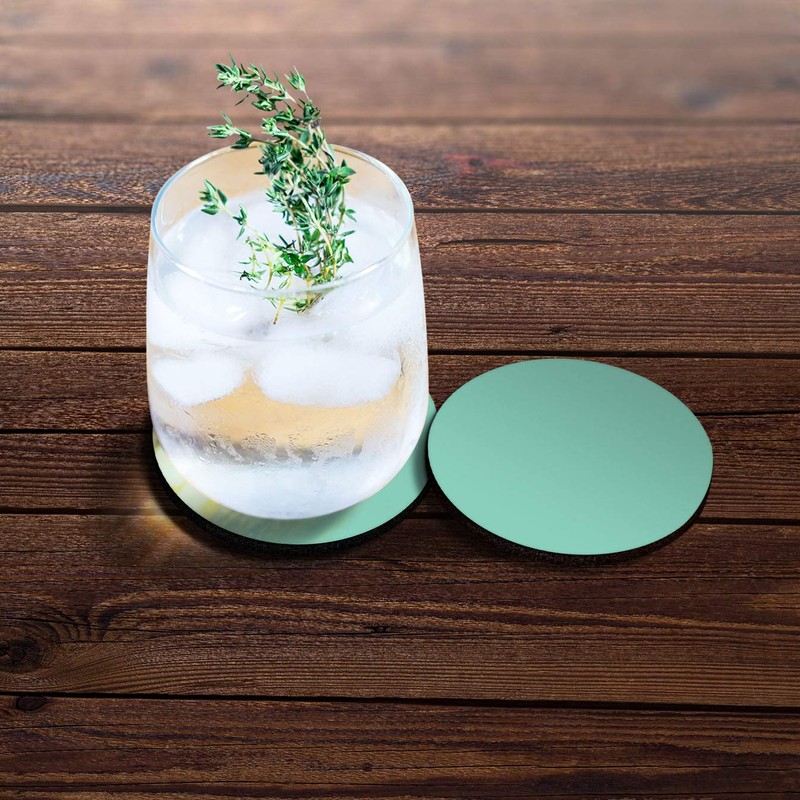 CARIBOU Coasters , Solid Mint Green Design Absorbent ROUND Fabric
