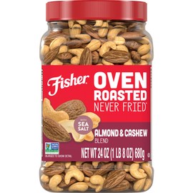 Fisher Oven Roasted Never Fried Almond & Cashew Blend, 24 Ounces (Pack of 1), Healthy Snacks for Adults, No Added Oil, Artificial Ingredients or Preservatives, Trail Mix, Gluten Free