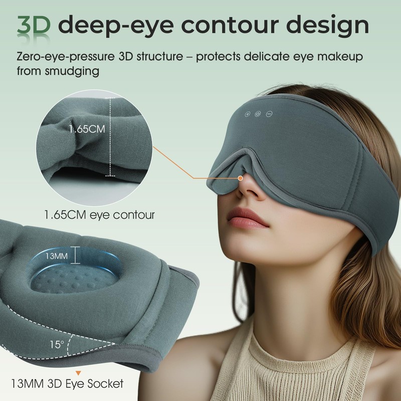 MUSICOZY Breathable Organic Bamboo Cotton Sleep Mask Headphones