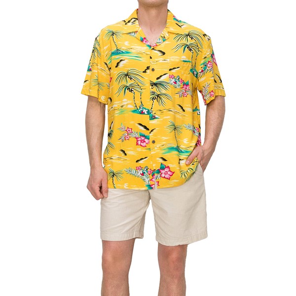 OmegaTux 100% Rayon Mens Hawaiian Shirts Short Sleeve Hawaiian Shirts